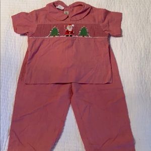 Two piece smocked Santa set